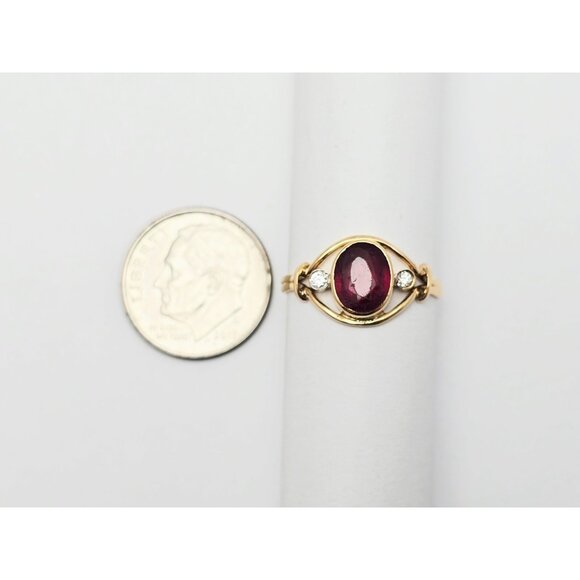 Beautiful 18K Solid Yellow Gold Designer Tourmaline & Diamond Ring - Size 5.75 - Picture 13 of 15